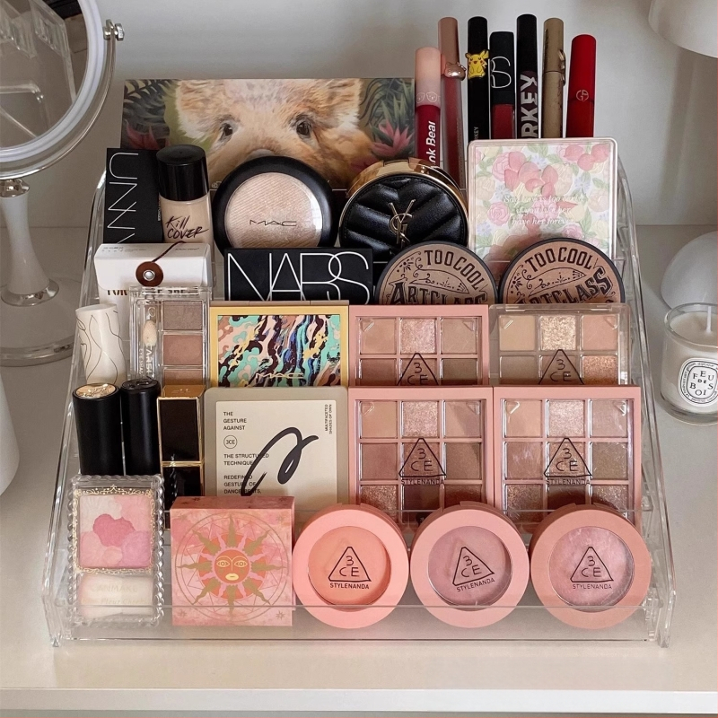 Козметичен рафт, кутия за съхранение на плот, чиния за червило, сенки за очи, грим, тоалетка, акрилна рафта, изложба, Уанг Сяоксианг