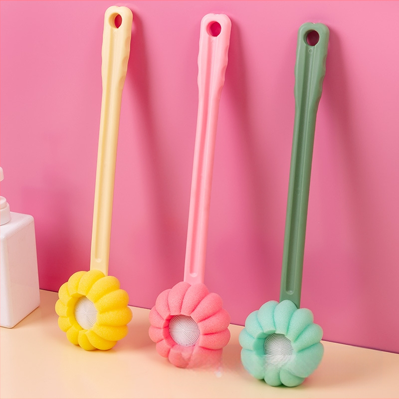 Четка за вана и вана с дълга дръжка, масаж на гърба без нужда от помощ, гъбена четка за вана, масажна четка за гръб, ексфолиращ артефакт