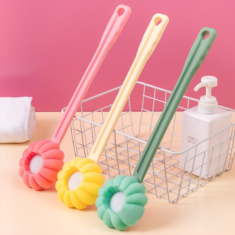 Четка за вана и вана с дълга дръжка, масаж на гърба без нужда от помощ, гъбена четка за вана, масажна четка за гръб, ексфолиращ артефакт