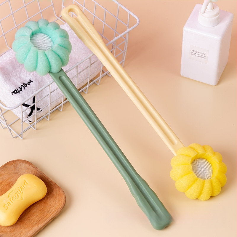 Четка за вана и вана с дълга дръжка, масаж на гърба без нужда от помощ, гъбена четка за вана, масажна четка за гръб, ексфолиращ артефакт