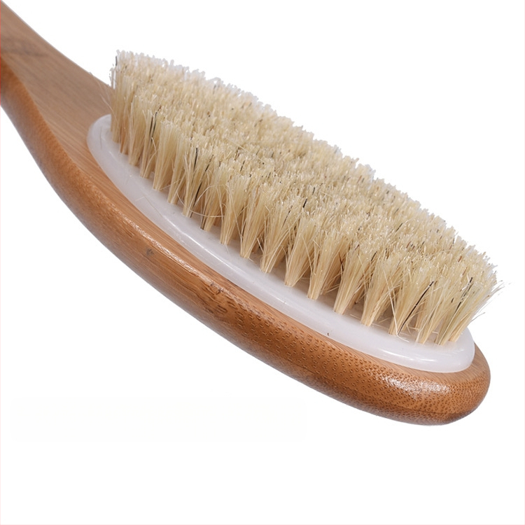 Суха четка за вана за тяло и гръб, четка за вана с дълга дървена дръжка, подобрява лимфната и кръвообращението, суха четка