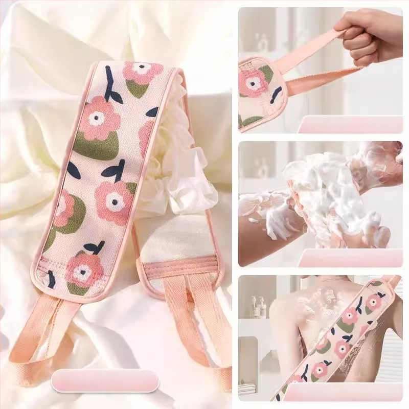 Кърпа за гръб с лента за двойно приложение, мощен препарат за премахване на петна за възрастни, нова лента за гръб с цвете за баня за мъже и жени