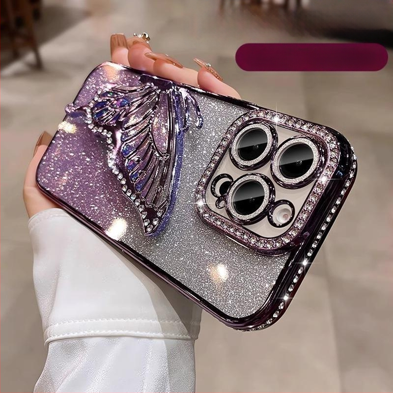 Quicksand Butterfly piemērots Apple 17Promax mobilā tālruņa maciņam Iphone 16 elegants mirdzums 15 caurspīdīgs 14 rhinestones 13