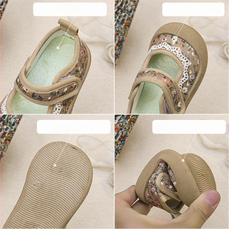 Бебешки обувки за малки деца Детски обувки Квадратни обувки с флорални мотиви Платнени обувки за момичета Бебешки обувки Детски дишащи обувки в западен стил