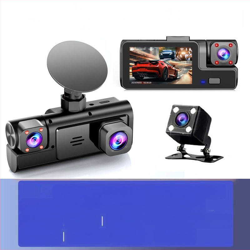 Trīsvirzienu kameras braukšanas ierakstītājs 1080P trīs objektīvi ar atpakaļgaitas attēlu automašīnas ierakstītājs mobilo tālruņu savienojumu rūpnīca