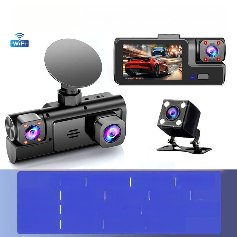 Trīsvirzienu kameras braukšanas ierakstītājs 1080P trīs objektīvi ar atpakaļgaitas attēlu automašīnas ierakstītājs mobilo tālruņu savienojumu rūpnīca