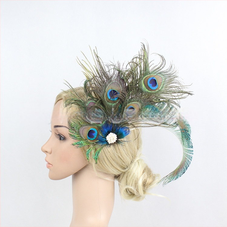 Европейски и американски горещо продавани булчински паунови пера за шапки за парти бал преувеличени фиби за коса аксесоари за коса бутикова шапка