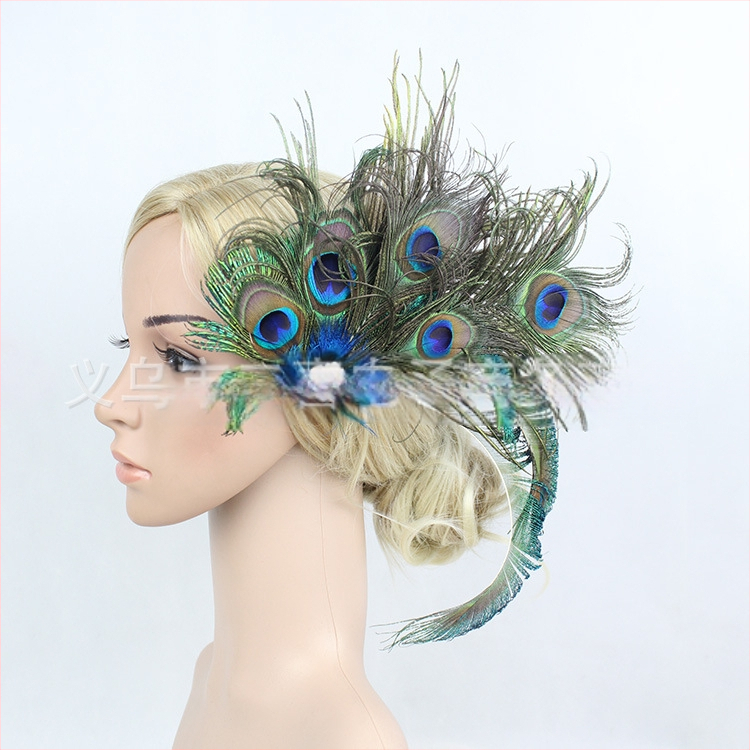 Европейски и американски горещо продавани булчински паунови пера за шапки за парти бал преувеличени фиби за коса аксесоари за коса бутикова шапка