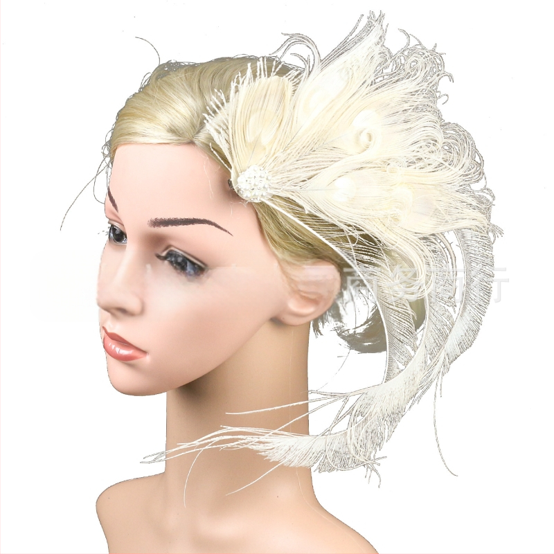 Европейски и американски горещо продавани булчински паунови пера за шапки за парти бал преувеличени фиби за коса аксесоари за коса бутикова шапка
