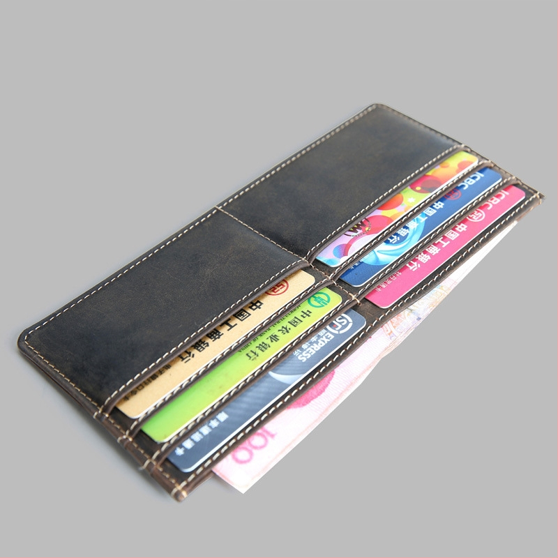 Vyriška vintažinė „Crazy Horse“ viršutinio sluoksnio karvės odos itin plona ilga piniginė, vyriška natūralios odos paprasta piniginė, skirta kelioms kortelėms su kortelėmis, madinga