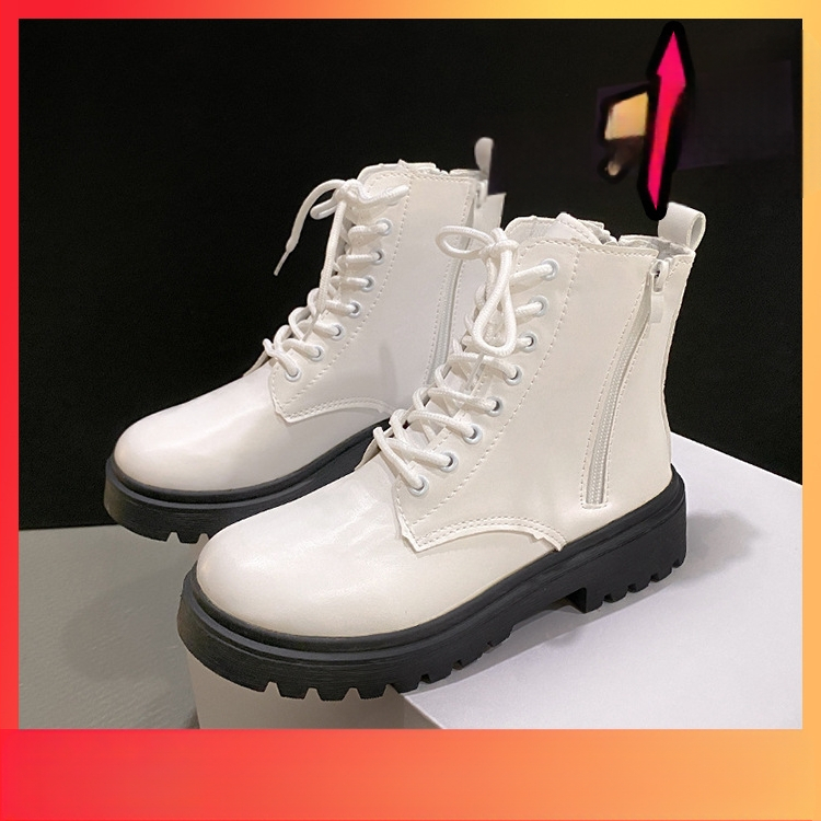 Didelių dydžių britiški batai, skirti dideliems tarpvalstybiniams modeliams, 2025 m. rudens ir žiemos nauji balti moteriški batai, storu kulnu, apvaliu nosimi, suvarstomi moteriški batai