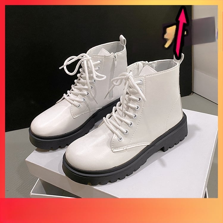 Didelių dydžių britiški batai, skirti dideliems tarpvalstybiniams modeliams, 2025 m. rudens ir žiemos nauji balti moteriški batai, storu kulnu, apvaliu nosimi, suvarstomi moteriški batai