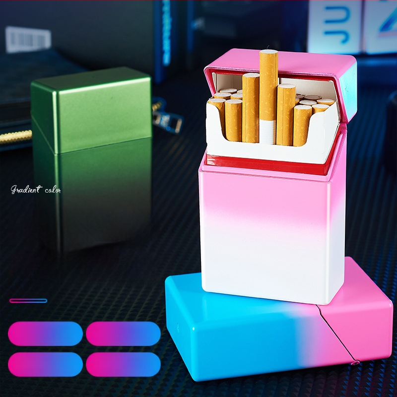 HB209B permatomas gradientinis cigarečių dėklas 20 ABS plastiko anti-slėgio drėgmės atverčiamas plonas nešiojamas cigarečių dėklas