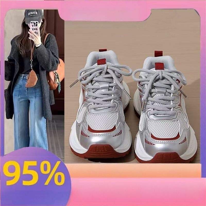 2025 m. nauji universalūs itin lengvi tėčio batai moterims pavasariui ir vasarai. Balti batai su storais padais, kad pagerintų išvaizdą ir bėgimo sportą.