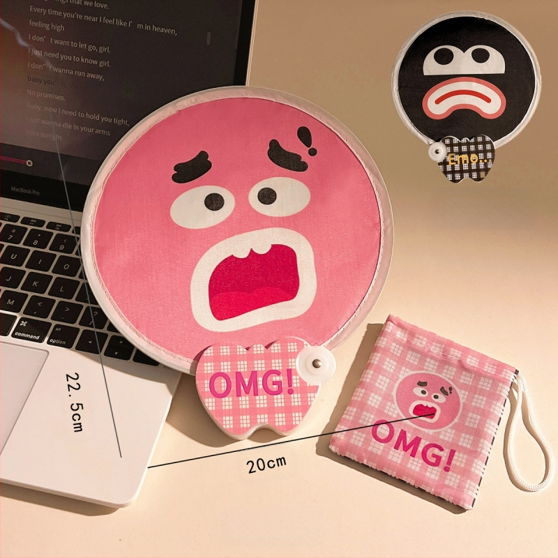 Koomiksist kahepoolne väljendusventilaator, suvine kokkupandav väike ventilaator, armas käeshoitav väike ventilaator, väike ümmargune ventilaator lastele ja õpilastele