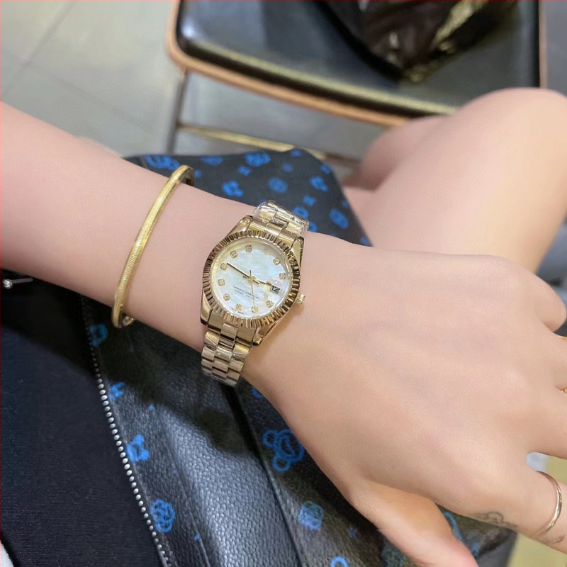 Дамски кварцов часовник Diary Classic Mother-Of-Pearl Diamond Face, компактен, с катарама тип „пеперуда“, с циферблат Temperament Watch Danny Road