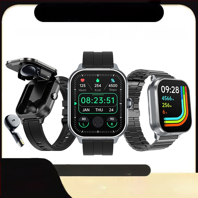 „Tws“ dvigubos „Bluetooth“ ausinės, MP3, dviejų viename, binauralinis stebėjimas, išmanusis apyrankės rinkiklis, telefonas, suaugusiųjų išmanusis laikrodis