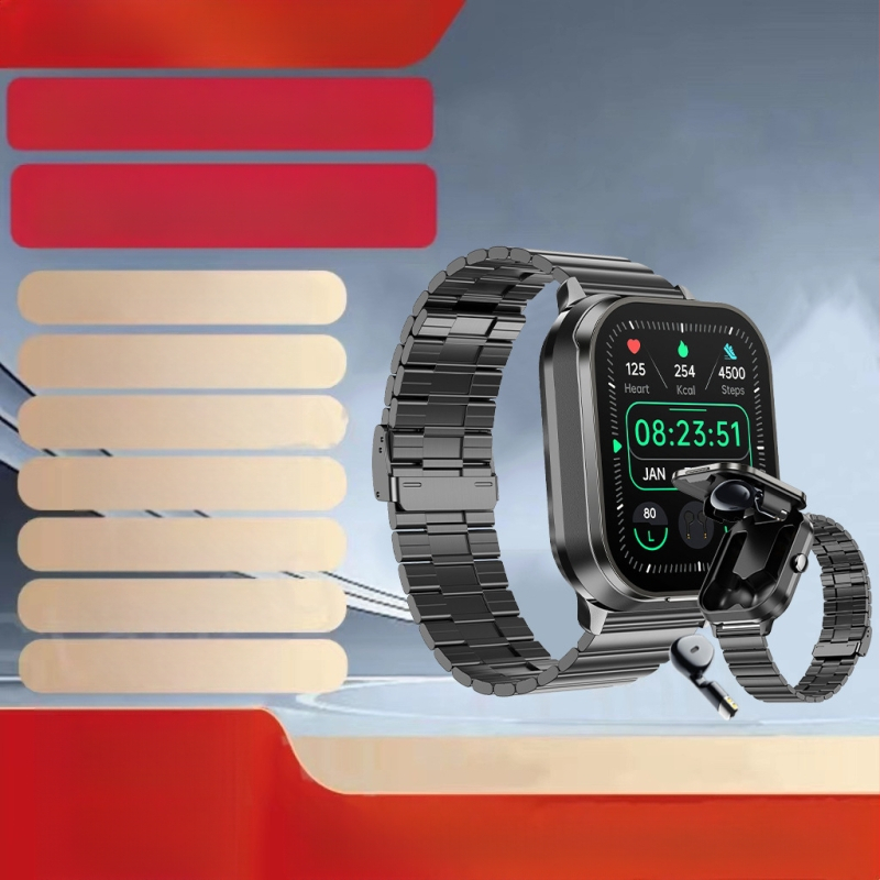 „Tws“ dvigubos „Bluetooth“ ausinės, MP3, dviejų viename, binauralinis stebėjimas, išmanusis apyrankės rinkiklis, telefonas, suaugusiųjų išmanusis laikrodis