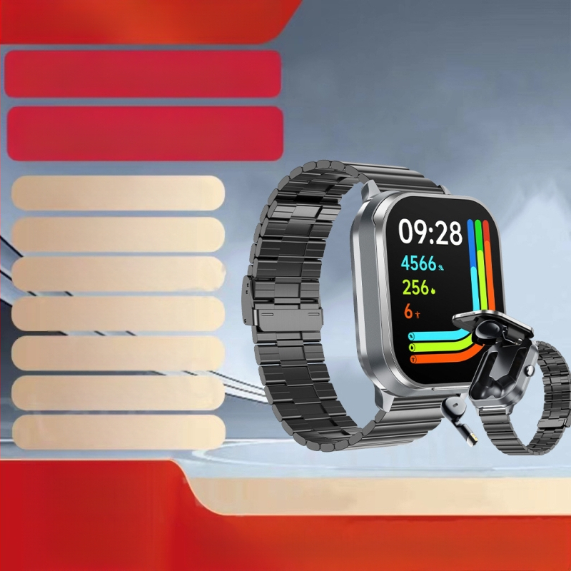 „Tws“ dvigubos „Bluetooth“ ausinės, MP3, dviejų viename, binauralinis stebėjimas, išmanusis apyrankės rinkiklis, telefonas, suaugusiųjų išmanusis laikrodis