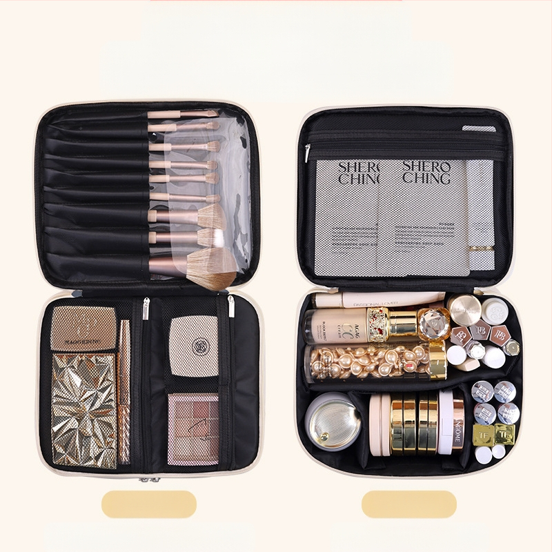 Трансгранична двуслойна четириделна PU голяма козметична чанта за жени, преносима висококачествена козметична чанта с голям капацитет