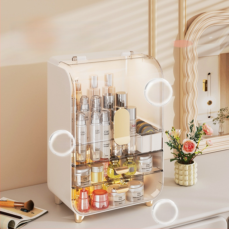 Tualetinis staliukas, kosmetikos laikymo dėžutė, buitinė, dulkėms atspari, didelės talpos odos priežiūros laikymo lentynėlė, skaidri laikymo spintelė, kosmetikos dėžutė