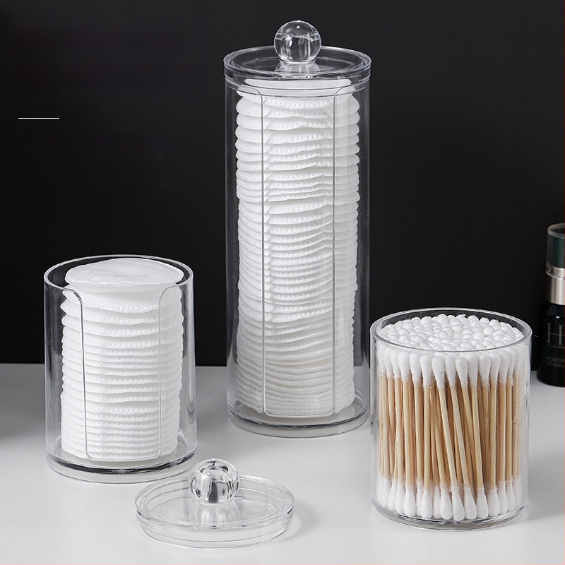 Dvisluoksnė apvali permatoma vatos tamponų laikymo dėžutė namams, darbalaukiui, makiažui, vatos dantų krapštuko dėžutė, didelė talpa, kūrybingi paprasti instrukcijų rinkiniai