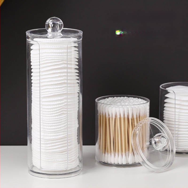 Dvisluoksnė apvali permatoma vatos tamponų laikymo dėžutė namams, darbalaukiui, makiažui, vatos dantų krapštuko dėžutė, didelė talpa, kūrybingi paprasti instrukcijų rinkiniai