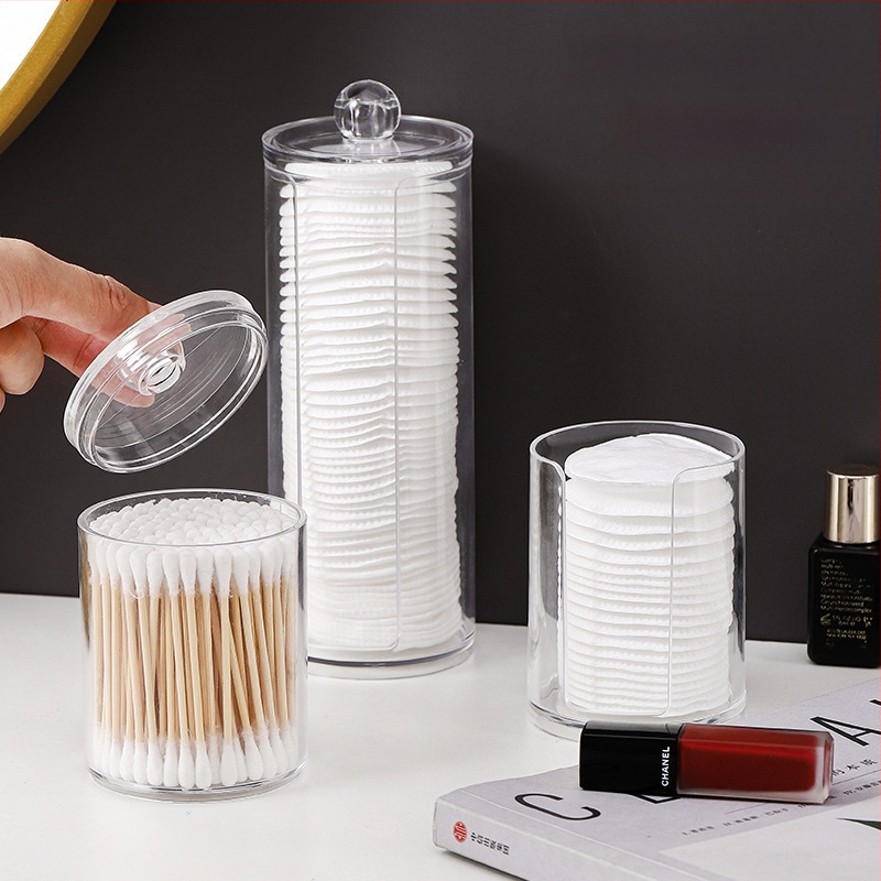 Dvisluoksnė apvali permatoma vatos tamponų laikymo dėžutė namams, darbalaukiui, makiažui, vatos dantų krapštuko dėžutė, didelė talpa, kūrybingi paprasti instrukcijų rinkiniai