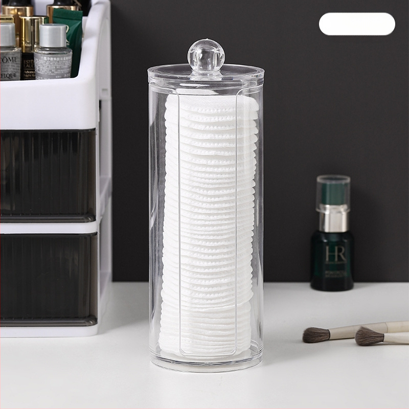 Dvisluoksnė apvali permatoma vatos tamponų laikymo dėžutė namams, darbalaukiui, makiažui, vatos dantų krapštuko dėžutė, didelė talpa, kūrybingi paprasti instrukcijų rinkiniai