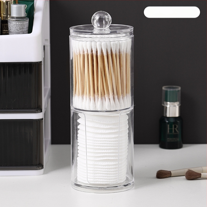 Dvisluoksnė apvali permatoma vatos tamponų laikymo dėžutė namams, darbalaukiui, makiažui, vatos dantų krapštuko dėžutė, didelė talpa, kūrybingi paprasti instrukcijų rinkiniai