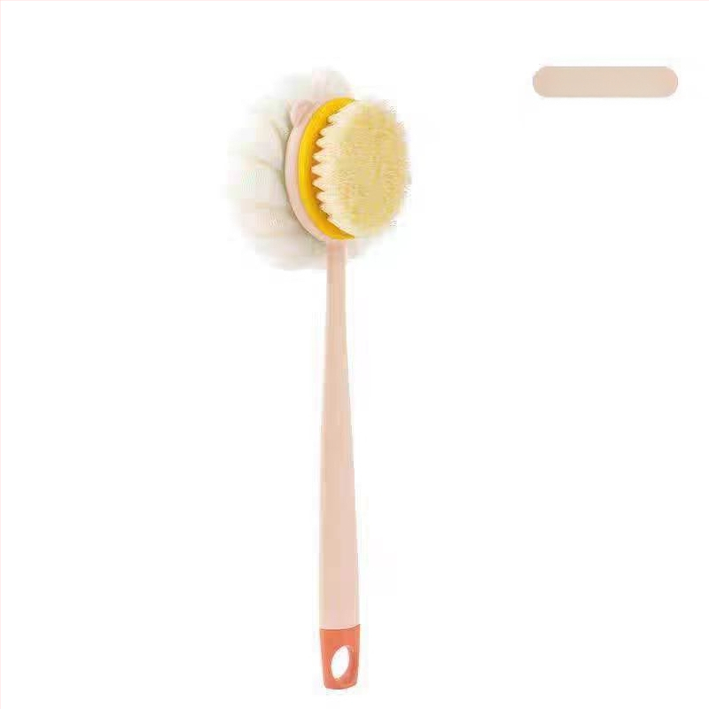 Скраб за баня с дълга дръжка, мощен ексфолиращ скраб за гръб, кърпа за баня за самостоятелно ползване за мъже и жени, двустранна четка за гръб