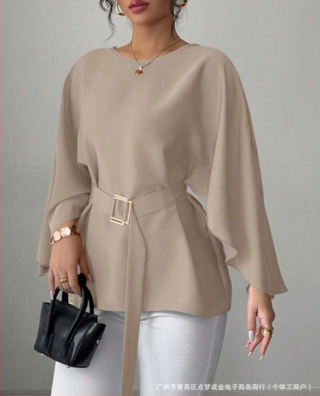 Elegants krekls ar satīna jostu 2025. gada vasarai, sieviešu apģērbs no Aliexpress, Amazon, ikdienas komforts, neatkarīga stacija.