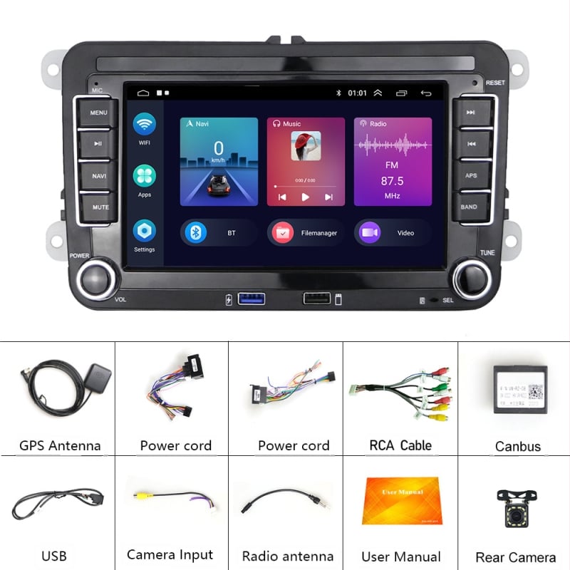 Piemērots Volkswagen automašīnai ar 7 collu Android 11 Carplay centrālo vadību, lielu ekrānu, navigāciju un atpakaļgaitas attēlu, viss vienā ierīcē.