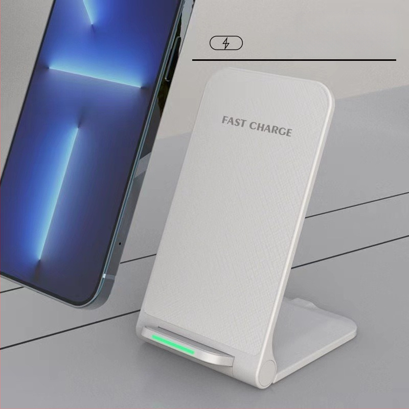 Mobilā tālruņa viedais bezvadu lādētājs ar dubulto spoli 15 W vertikāli pārnēsājams, saliekams, ātras uzlādes galda statīvs