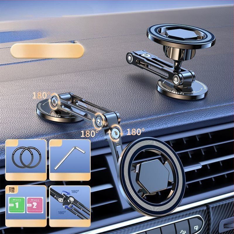 F6T magnetinis siurbimo laikiklis automobiliui, mobiliojo telefono navigacijos prietaisų skydelis, 360° besisukantis metalinis centrinės konsolės belaidis automobilio įkrovimo stovas