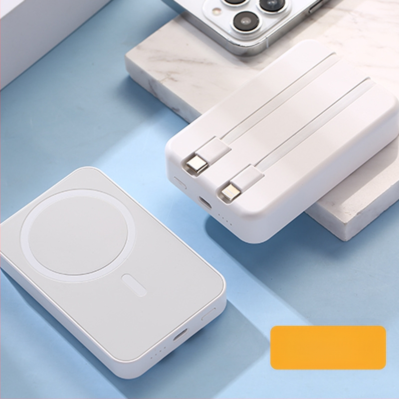 Tarpvalstybinė didmeninė magnetinė belaidė „Magsafe“ išorinė baterija su įmontuotu laidu. Itin plona, greitai įkraunama, nešiojama, pritaikoma.