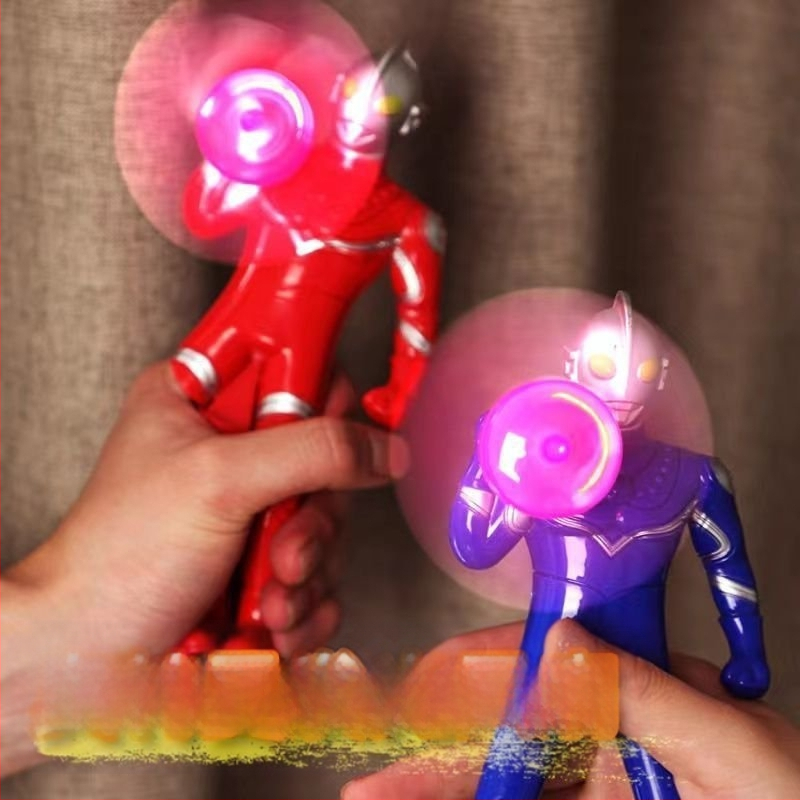 Mini Ultraman gaismas ventilators ar roku darbināms elektriskais ventilators, mazs rokas ventilators ar roku spiests Superman ērts manuāls ventilators