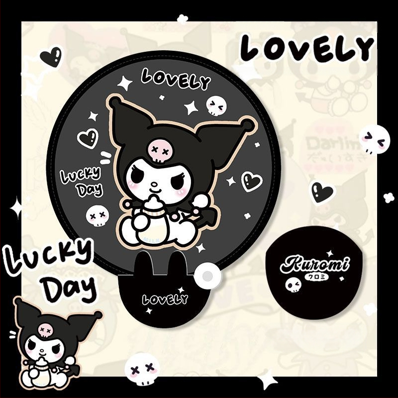 Musta värvi kokkupandav armas Kuromi multifilmiventilaator, mida saab suvel kaasas kanda. Väike ventilaator õpilastele.