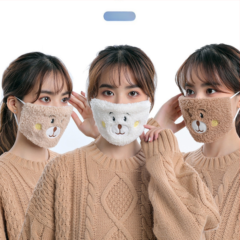 Talvine meeste ja naiste koomiksiga tikitud mask armas karumüts plush talvine soe külmakindel kõrvamask paaristiilis