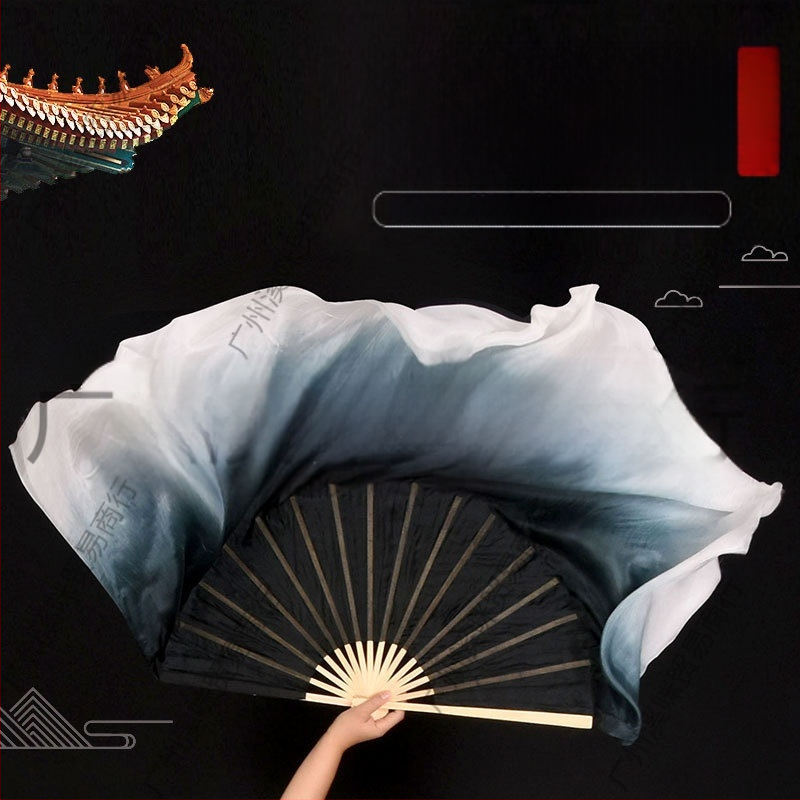 Ветрило за класически танци, ветрило за танци, женско ветрило, черно, дълго, дебело, двустранно лепило, ветрило за танци Zhou Yangko Square Dance Ink