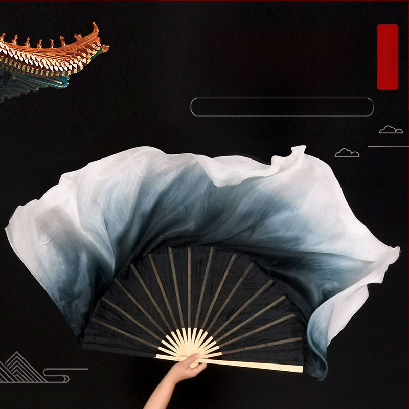 Ветрило за класически танци, ветрило за танци, женско ветрило, черно, дълго, дебело, двустранно лепило, ветрило за танци Zhou Yangko Square Dance Ink