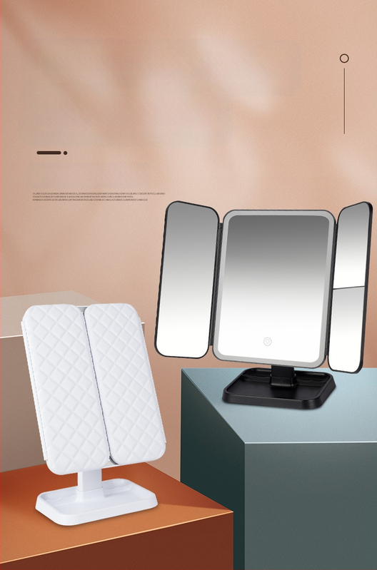 Tarpvalstybinis kosmetinis veidrodis, kosmetinis krepšys su „Advanced Sense“ LED kosmetiniu dėklu, nešiojamas pertvaros sluoksnis, trimatis, su šviesa