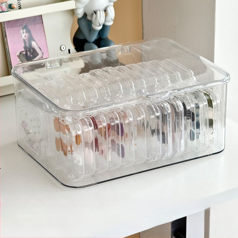 Pārnēsājama tukša pūderslotiņu uzglabāšanas kaste, caurspīdīga un tīra, pārnēsājama komandējumiem, jauks grima galddators, stila vannas istaba