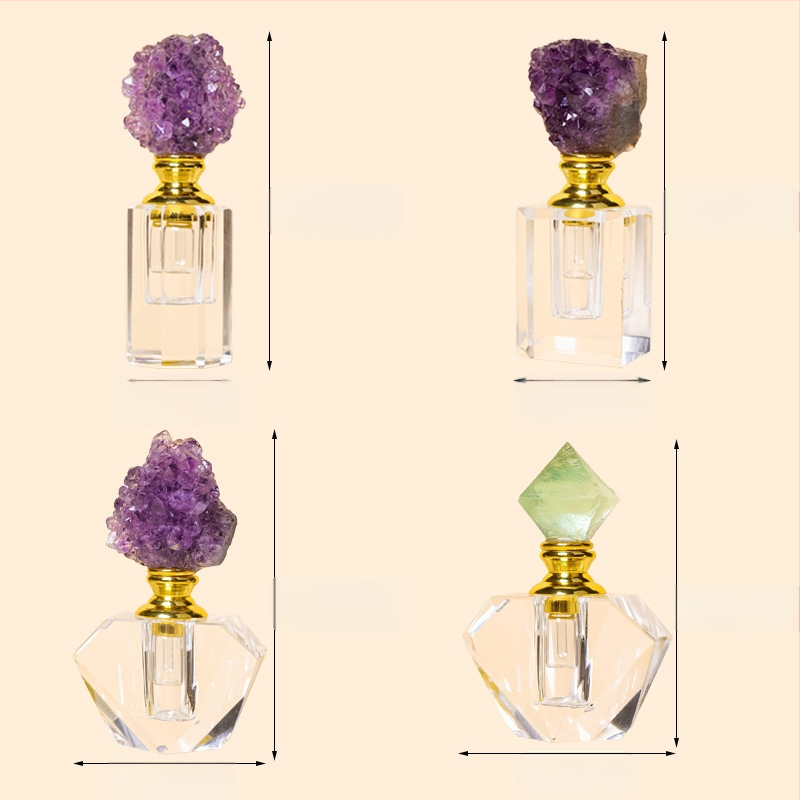 Натурален аметист клъстер ароматерапия етерично масло бутилка флуорит суров камък етерично масло капкомер бутилирана парфюм бутилка подарък за момичета