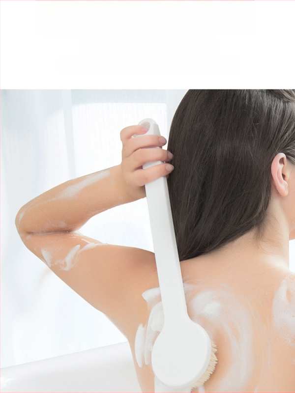 Vonios šepetys su ilgu kotu ir minkštais šereliais maudynėms, nugaros šveitimui ir valymui