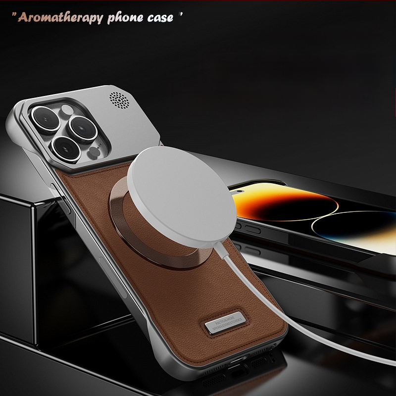 Piemērots Iphone16Promax mobilā tālruņa maciņam aromterapijas ādu, neredzams, magnētisks piesūceknis, Apple 17/15 bezmalu aizsargs pret kritieniem