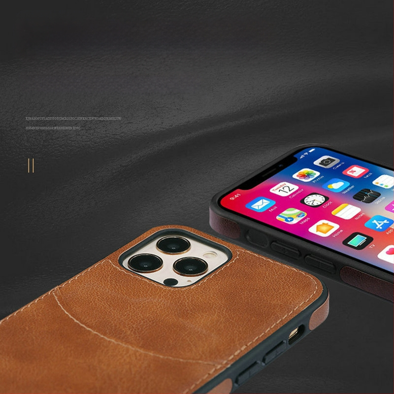 Husă de telefon din piele simplă pentru Apple 14, cu card, pentru Apple 15, husă de protecție pentru telefonul mobil, tip business