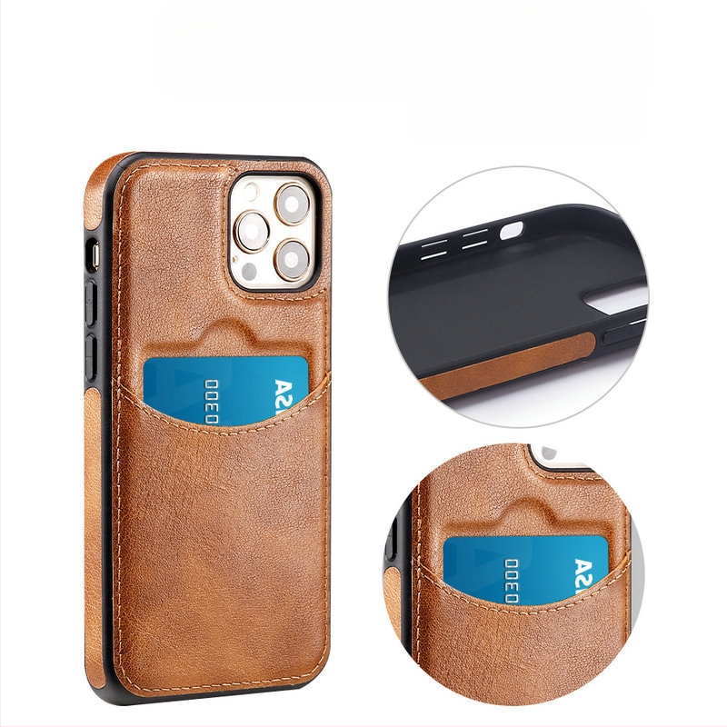 Husă de telefon din piele simplă pentru Apple 14, cu card, pentru Apple 15, husă de protecție pentru telefonul mobil, tip business