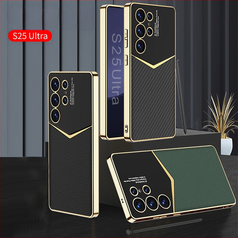 Sobib Samsung S25 Ultra telefoniümbrisele, galvaanilise kattega tavalise nahaga S24/23 Ultra Jazz kukkumiskindel kaitseümbris, ääriseülene