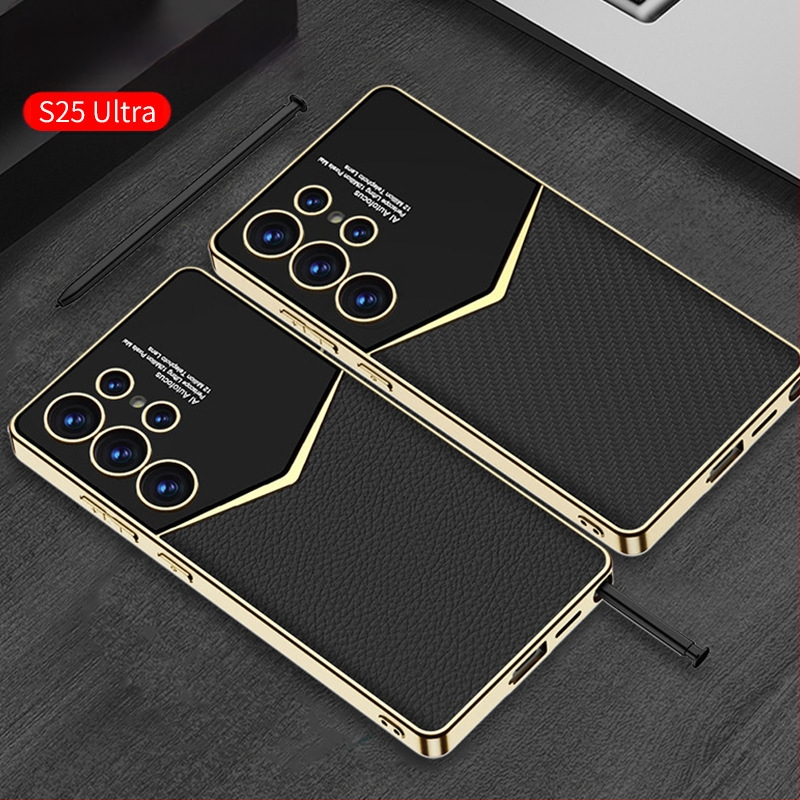 Sobib Samsung S25 Ultra telefoniümbrisele, galvaanilise kattega tavalise nahaga S24/23 Ultra Jazz kukkumiskindel kaitseümbris, ääriseülene